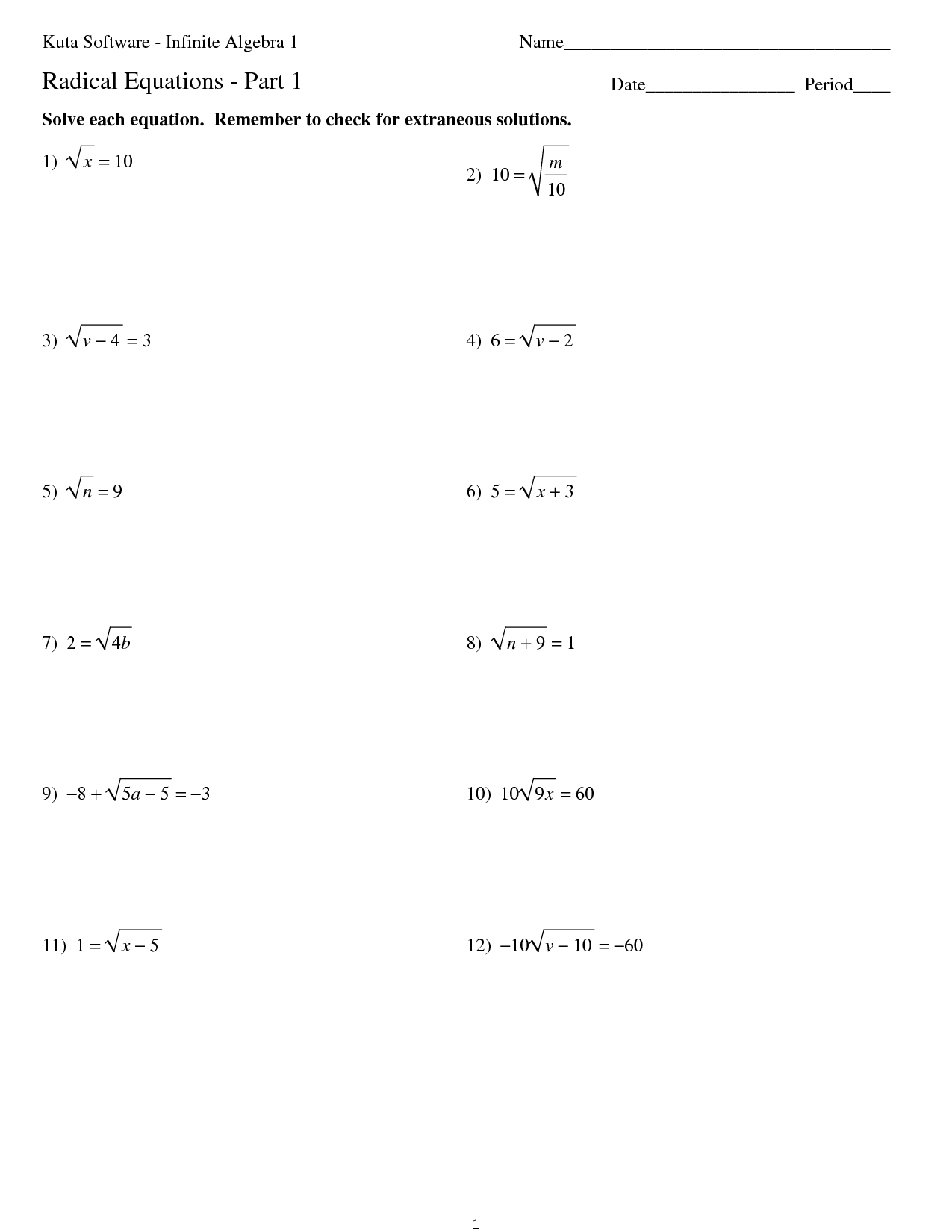 17 Best Images of Algebra 1 Radicals Worksheet