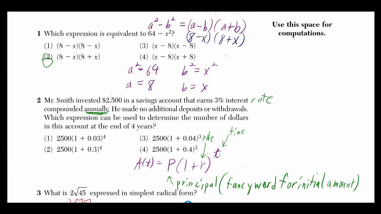 Algebra Regents Answers With Work - Tutordale.com