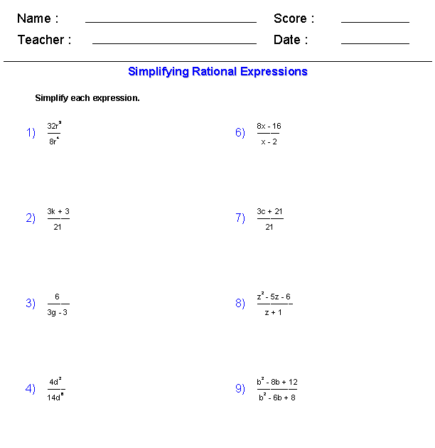 32 Algebra 2 Rational Expressions Worksheet