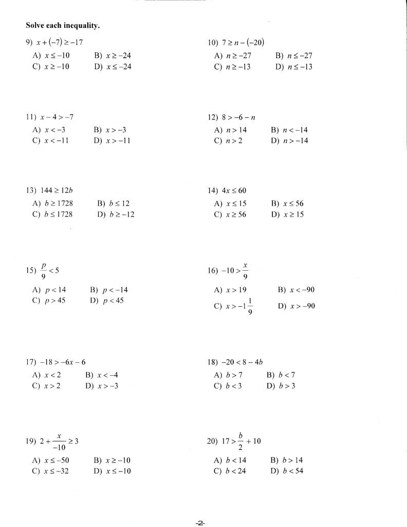 The Full 9th Grade Algebra 1 Worksheets Free Printable