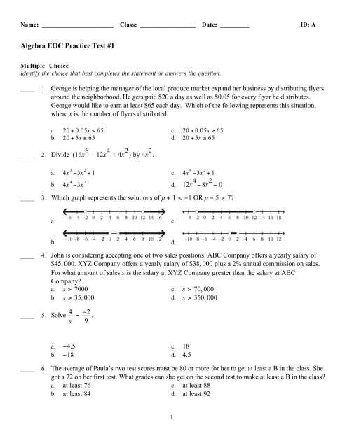 Algebra 1 Eoc Practice Test