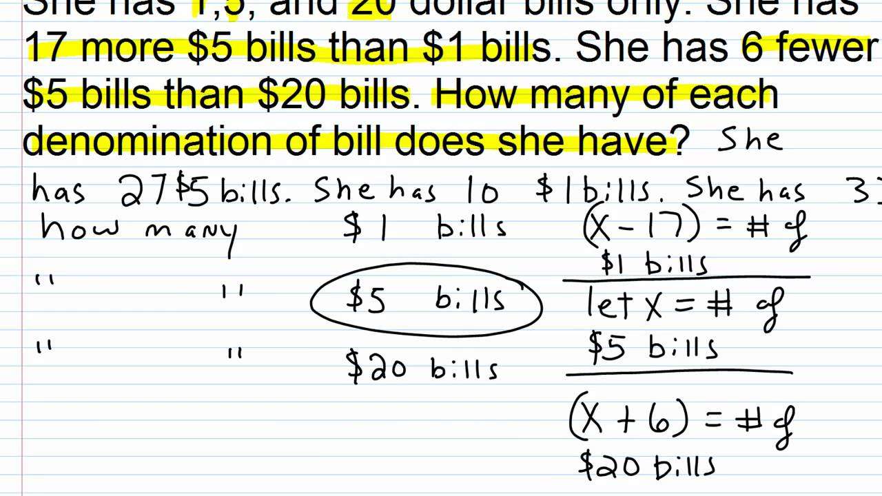 Algebra 1 Help: Solving Money Word Problems 1/2