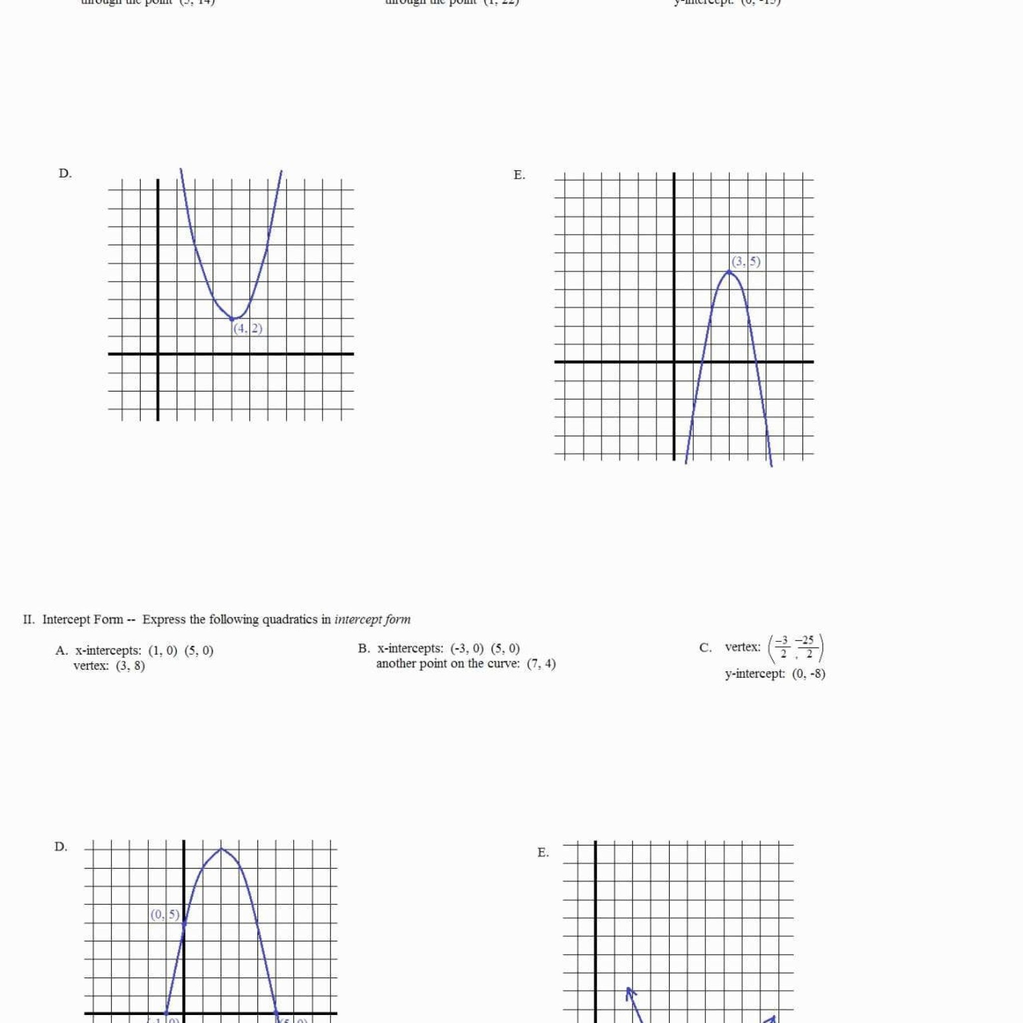 Algebra 1 Quadratic Functions Worksheet Answers