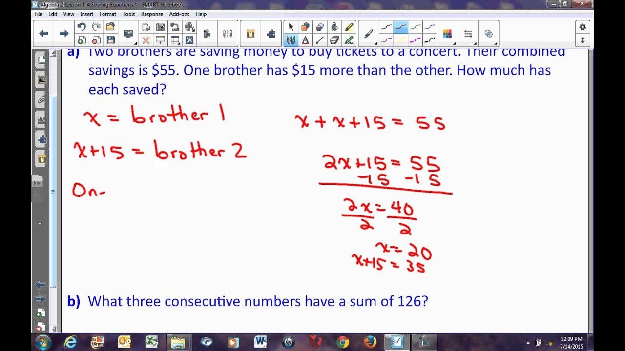 Algebra 2 Lesson 1 4 Solving Equations