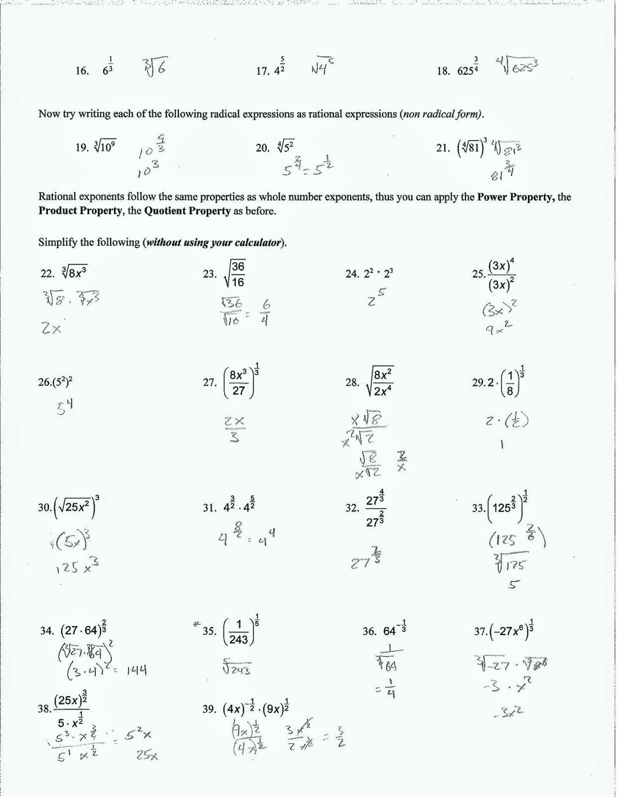 Algebra 2 Simplifying Radicals Imaginary Numbers Worksheet ...