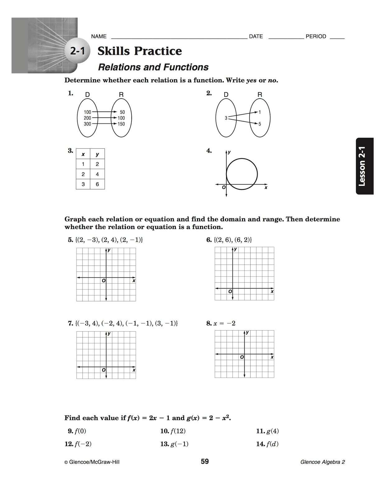 Relations And Functions Algebra 2 Worksheet Tutordale