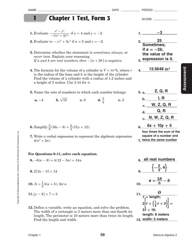 Bestseller: Glencoe Algebra 1 Chapter 6 Test Form 2c ...