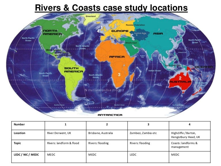 Case study locations map Geography GCSE
