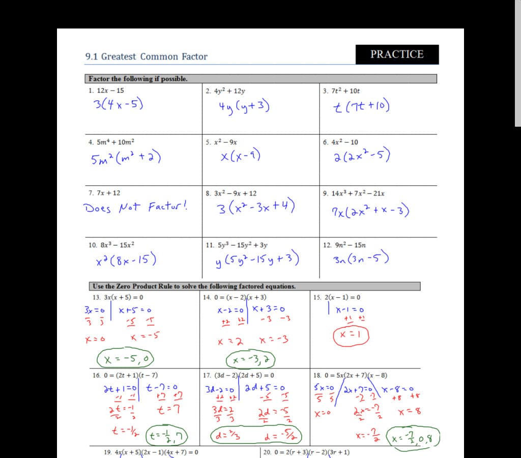 Common Core Algebra 1, Unit 9: Factoring Unit Module