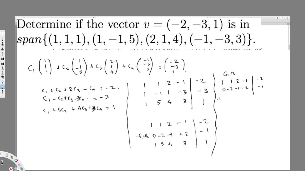 Determine if the vector v is in span