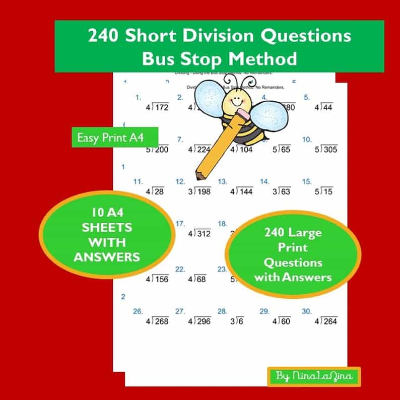 Division Maths Drill Fun Printable Games For Kids Bus Stop