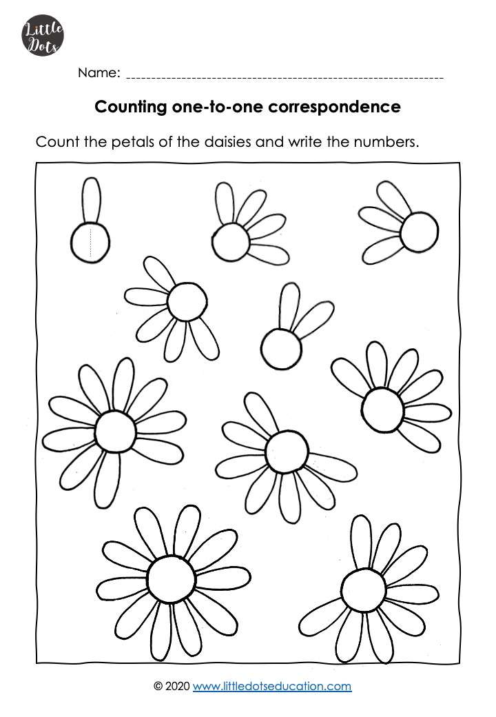 Free Flower Theme Preschool Math Counting to 10 Worksheets