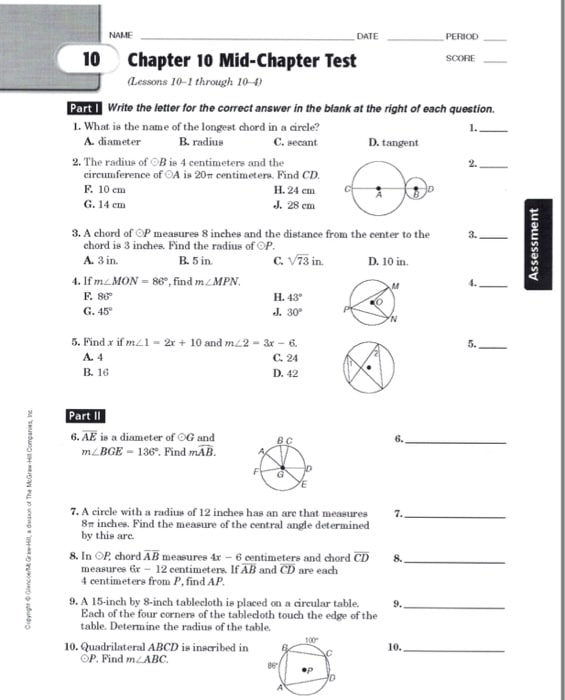 Geometry Mid Year Test Answer Key