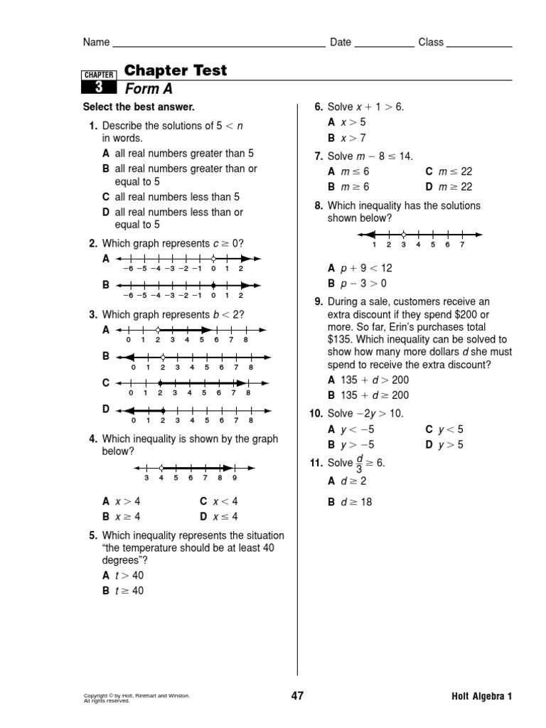 Holt Algebra 1_Chapter 3 Test