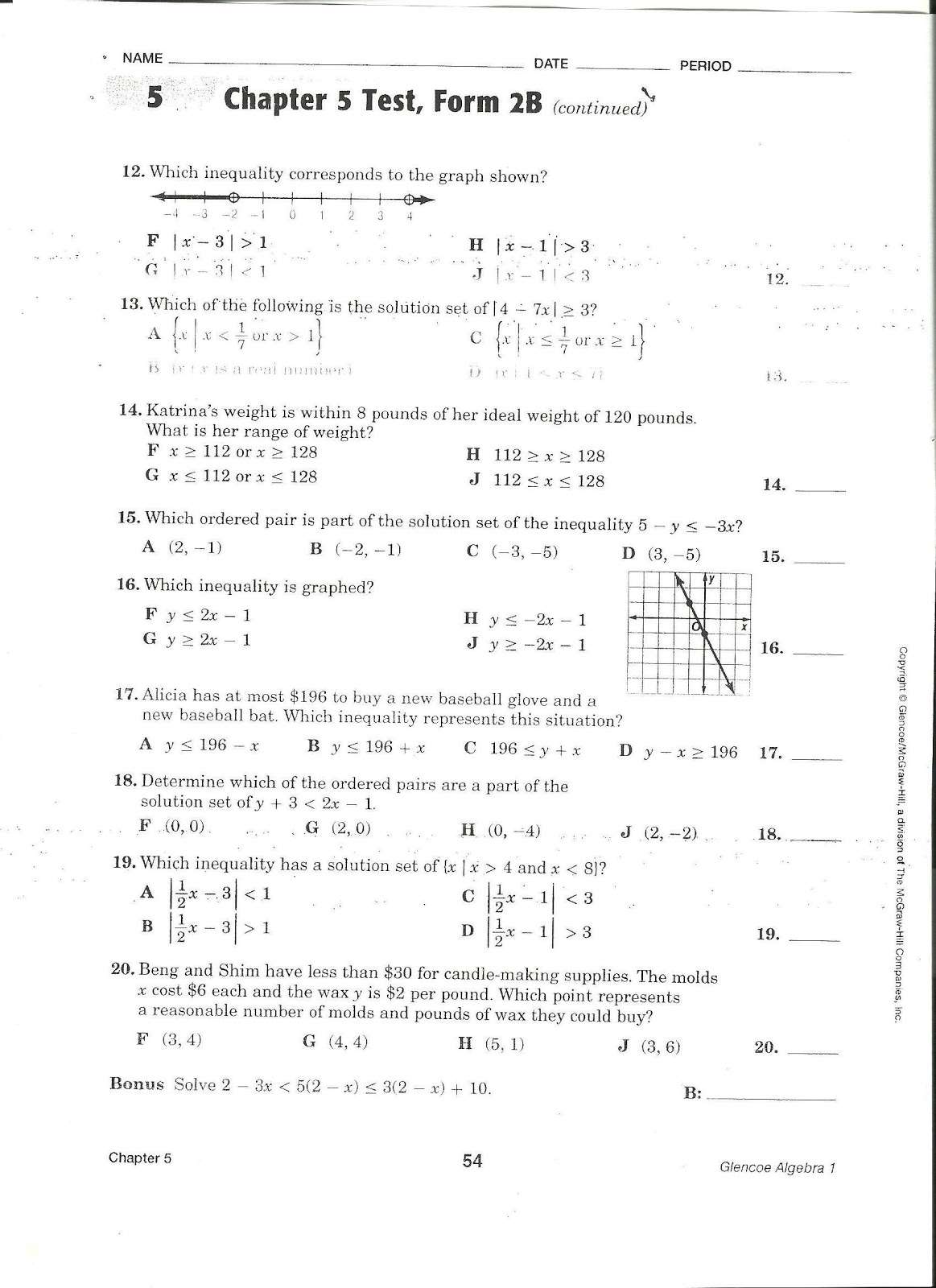 Holt Mcdougal Algebra 1 Chapter 2 Test Answers