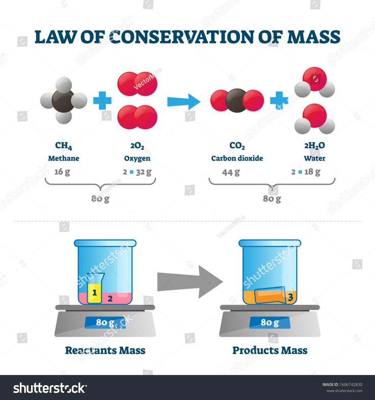 Law of conservation of mass vector illustration. Labeled educational ...