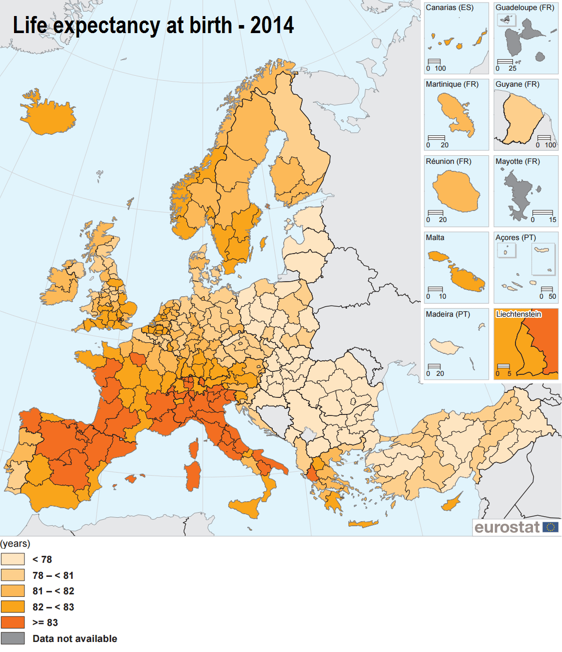 Life expectancy at birth in Europe