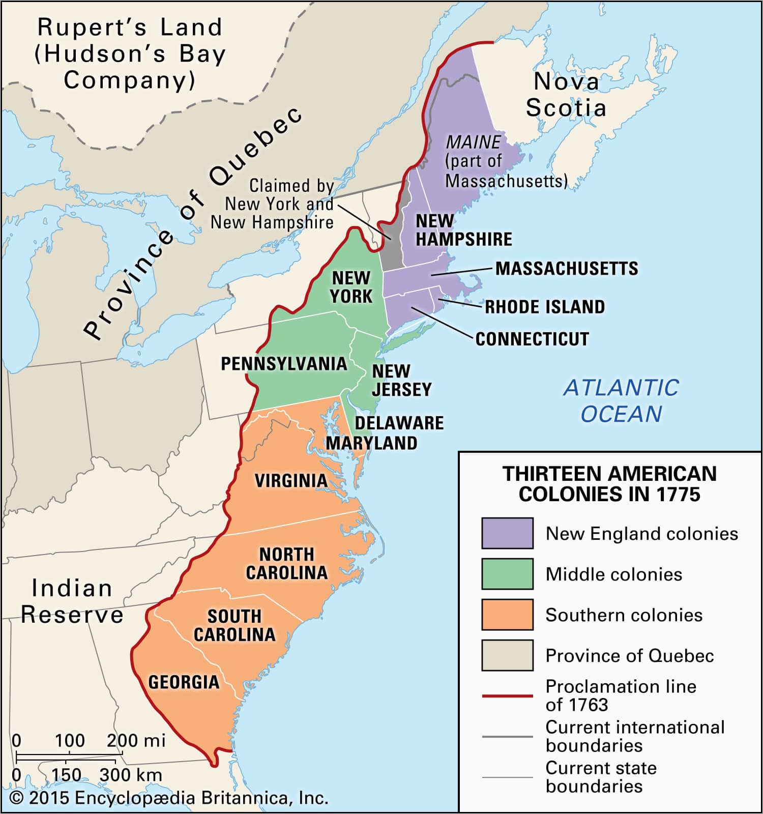 Map Of the New England Middle and southern Colonies