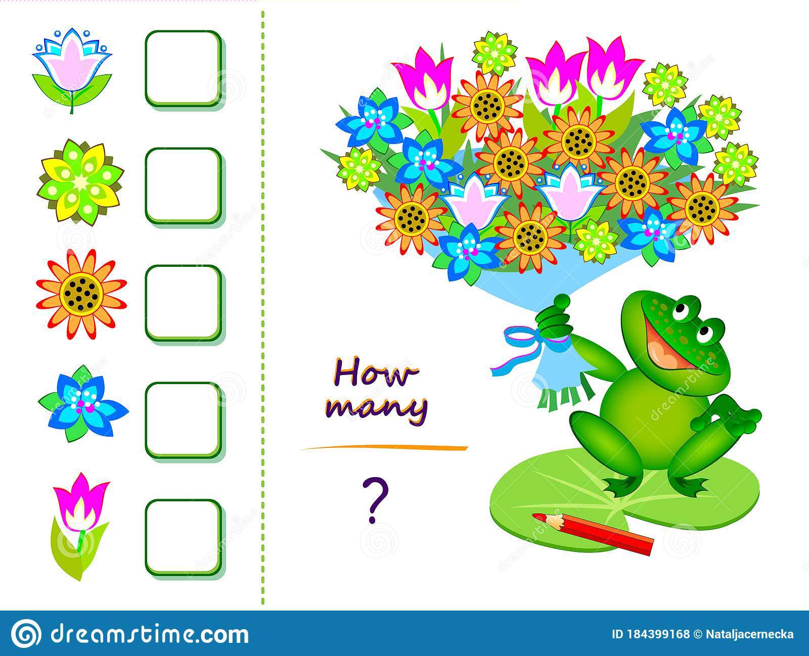 Math Education For Children. Count Quantity Of Flowers In Bouquet And ...