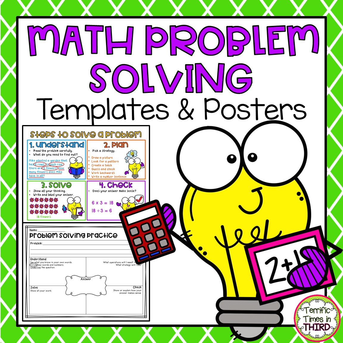 Math Problem Solving Templates &  Posters {Editable}