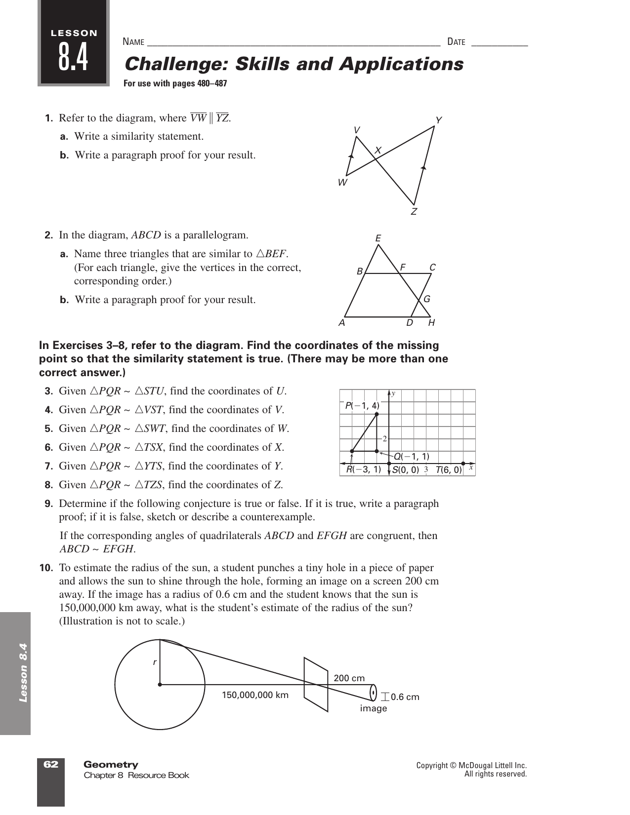 Mcdougal littell geometry chapter 9 resource book answer ...