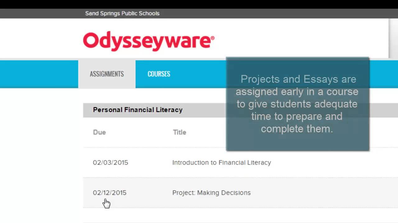 Odysseyware: Assignments and Courses Menus