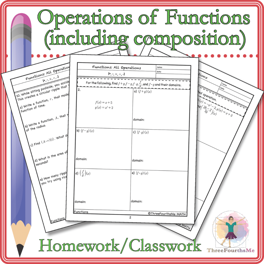Operation of Functions (including composition) Classwork or Homework ...