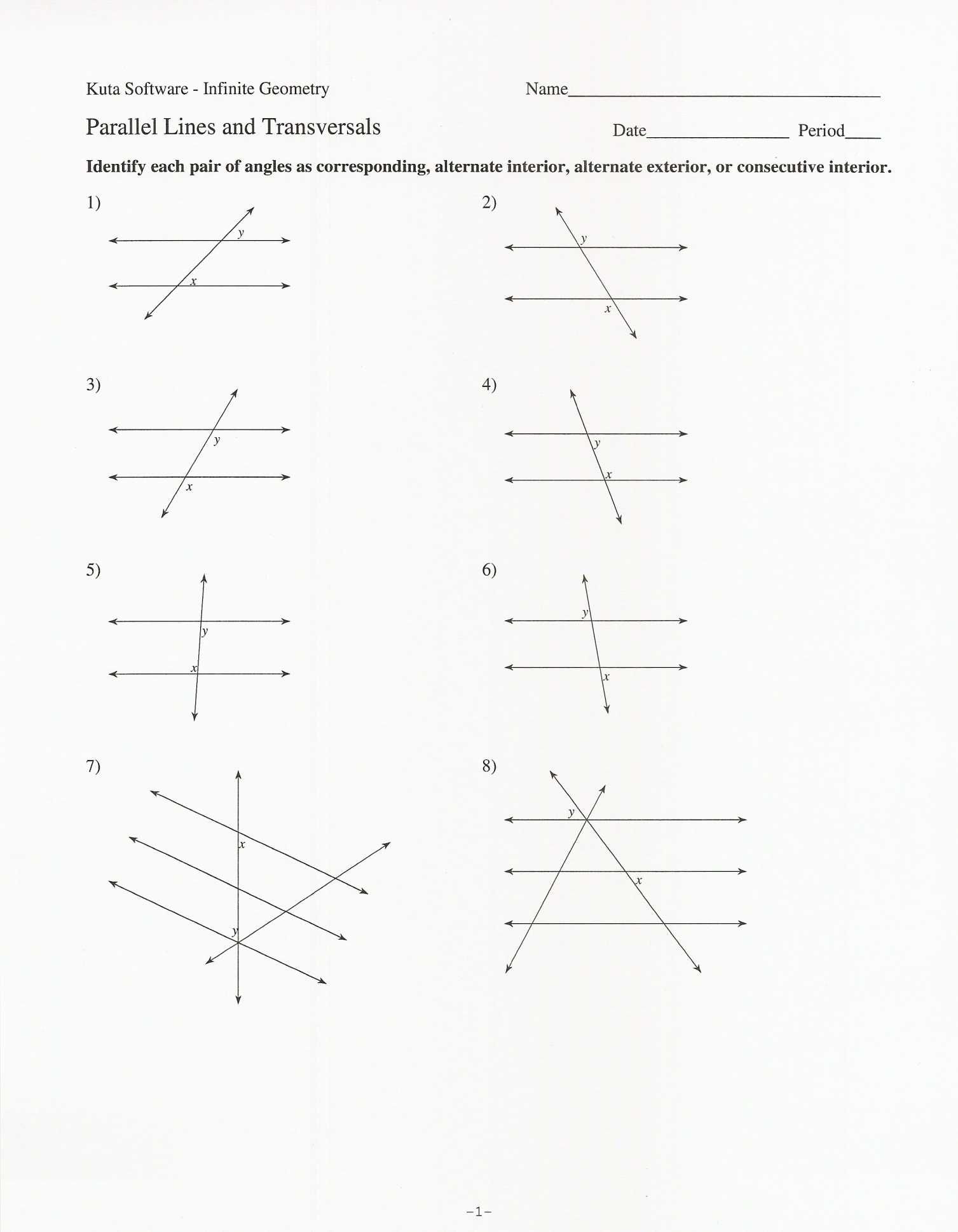Transversal And Parallel Lines Worksheet Answers