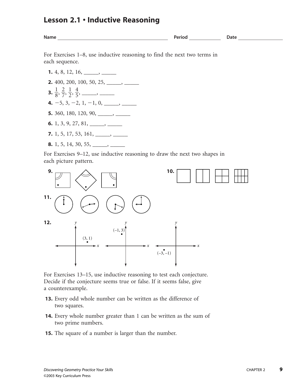 Patterns And Inductive Reasoning Worksheet And Answers ...