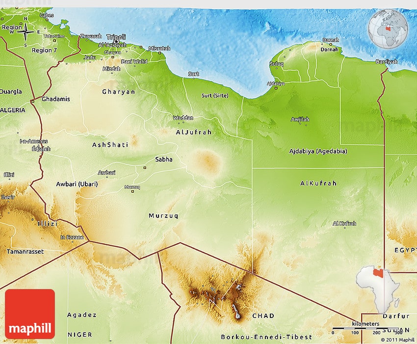 Physical 3D Map of Libya