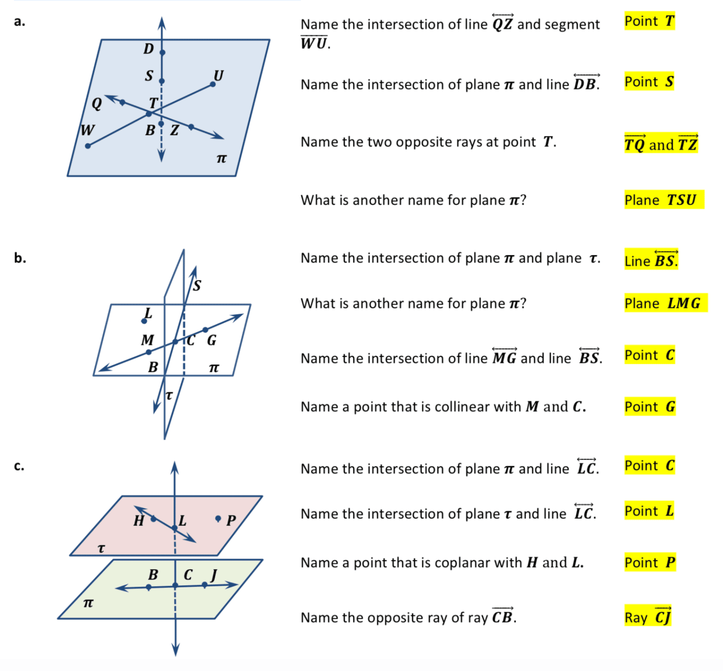 Points Lines and Planes Worksheets  GeometryCoach.com