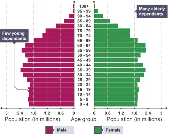 Population pyramid showing UK distribution in 2025