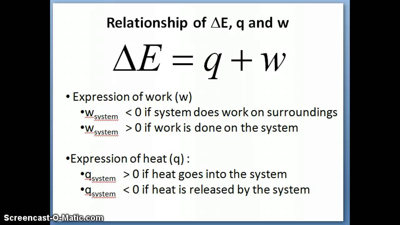 Relationship of delta E with q and w