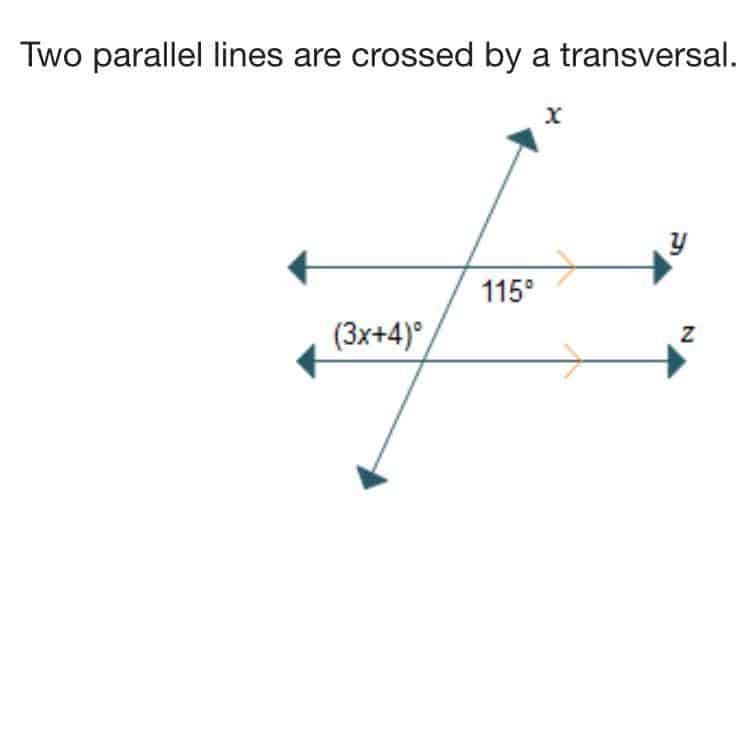 [Solved] Two parallel lines are crossed by a transversal.