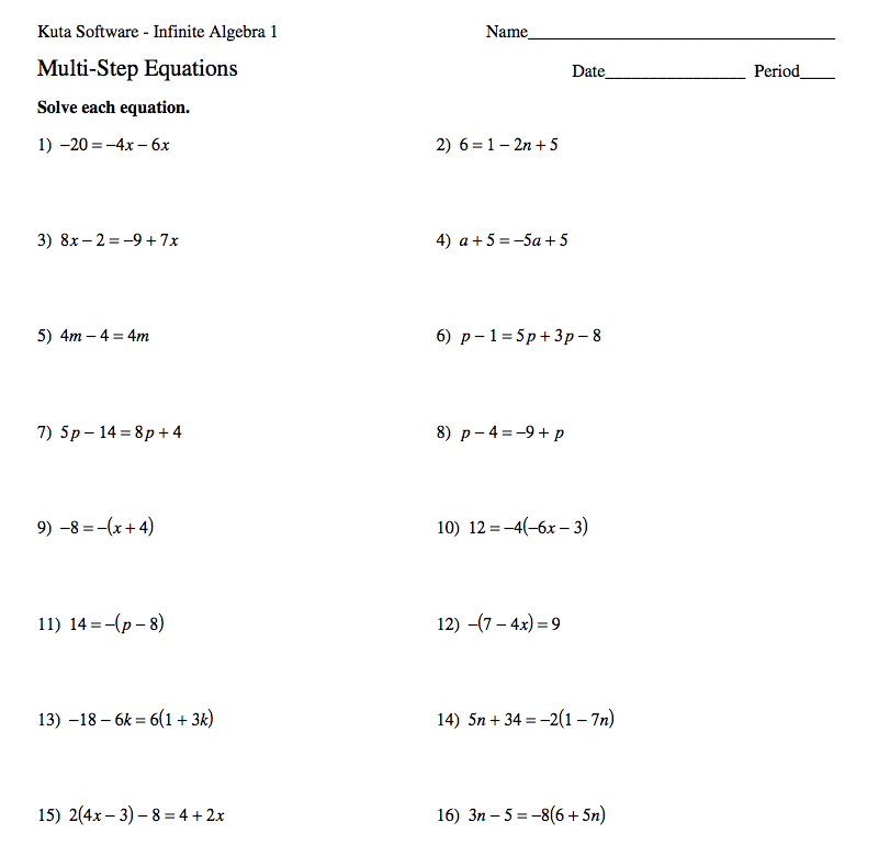Solving One And Two Step Equations Worksheet Kuta